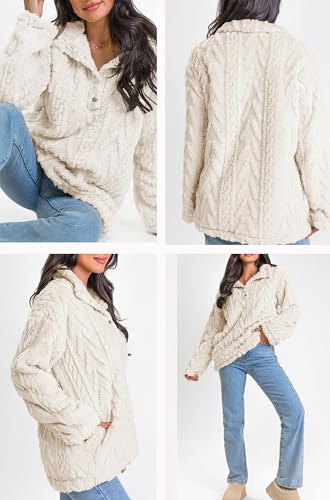 BLENCOT Womens Casual Button Down Collar Pullover Fleece Sweatshirt Long Sleeve Tops Warm Sherpa Coat Jacket Pockets2