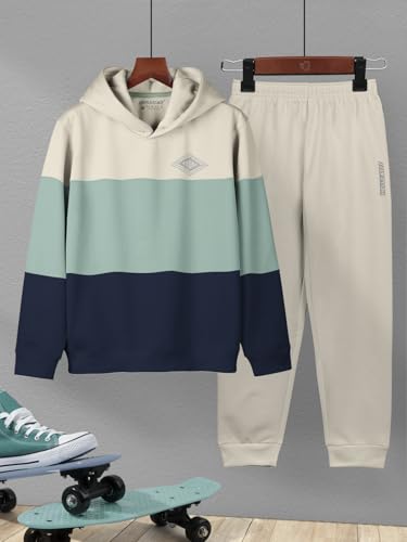 Image of HELLCAT Printed Cotton Blend Hoodie T-shirt and Jogger Trackpant Clothing Set for Boys.