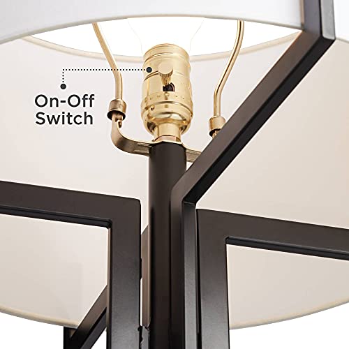 Franklin Iron Works Idira Modern Industrial Minimalist Style Table Lamp 31.5\" Tall Black Metal White Drum Shade Decor for Living Room Bedroom House Bedside Nightstand Home Office Reading Entryway