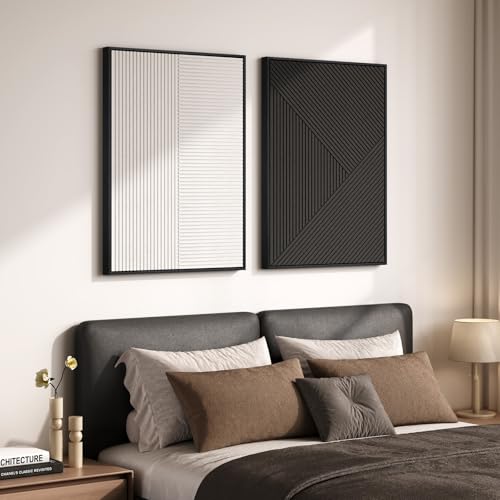 Large 3D Textured Framed Black and White Abstract Wall Art, 2 Piece Modern Minimalist Artwork for Walls, Black White Geometric Line Pictures for Living Room Bedroom Hallway Office Wall Decor 24x36 In by Cuspin - Image 8