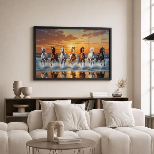 Image of Suneree 7 Horse Vastu Wall Painting (Landscape Collection) (Natural, Design 24, 48L x 33W cm)
