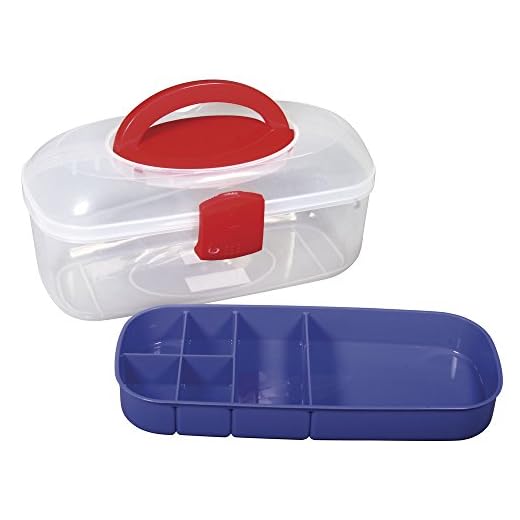 Rayher 39254000 Sortierbox, mit Tragegriff und Einsatz, transparent, 27,8 x 12,1 x 13,1 cm, Nähkasten oder Aufbewahrung für Bastelmaterial, Schmuck, Spielzeug, Werkzeug