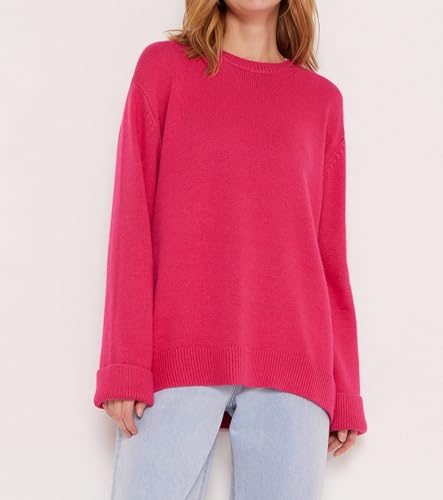 Image of Ckikiou Oversized Crewneck Cute Slouchy High Low Sweater for Women Fall Winter Casual Long Sleeve Soft Knitted Pullover Top