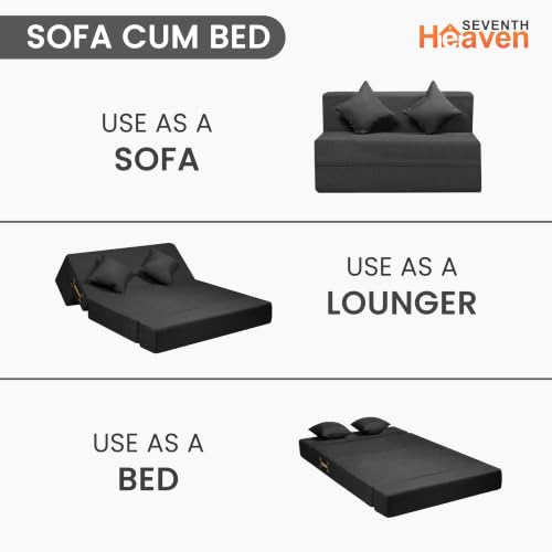 Image of Seventh Heaven Rejioce 2 Seater 4 * 6 Jute Fabric Washable Cover Sofa Cum Bed with 2 Cushions 2 Seater Double Foam Fold Out Sofa Cum Bed (Finish Color - Dark Grey Delivery Condition - Pre-Assembled)