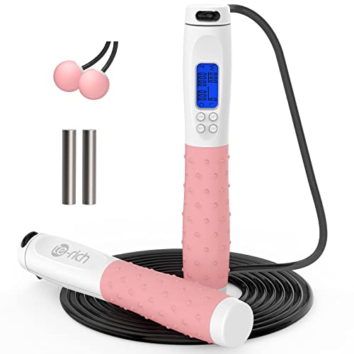 Image of Jump Rope, Weighted Jump Rope for Fitness, Skipping Rope with Counter - Heavy Handles, Adjustable Length - Cordless Jumping Rope for Men Women Kids Fitness Exercise Training