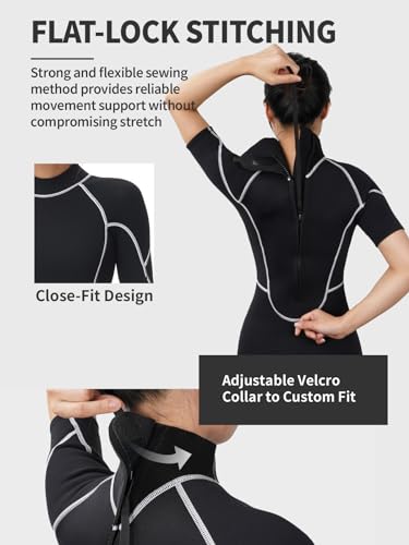 Owntop Traje de Neopreno Shorty 3/2mm Mujeres - Trajes de Buceo con Cremallera Trasera para Buceo Surf, Manga Corta Neopreno Elástico Wetsuit para Deportes Acuáticos, Mujere Negro M - imagen 4