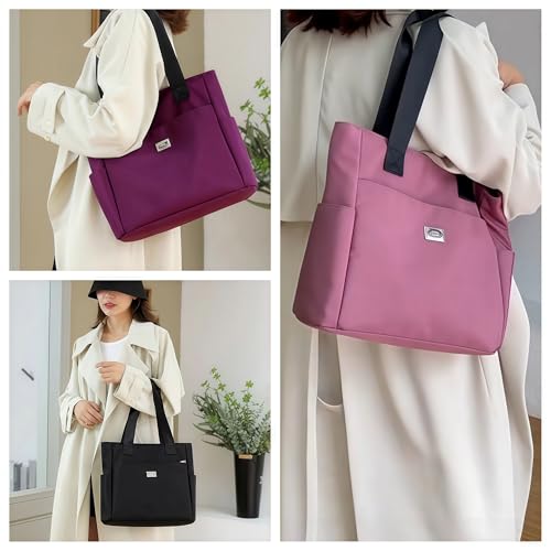 Large Capacity Water Repellent Multi Pocket Nylon Shoulder Bag with Zipper,Nylon Tote Bags for Work Travel2