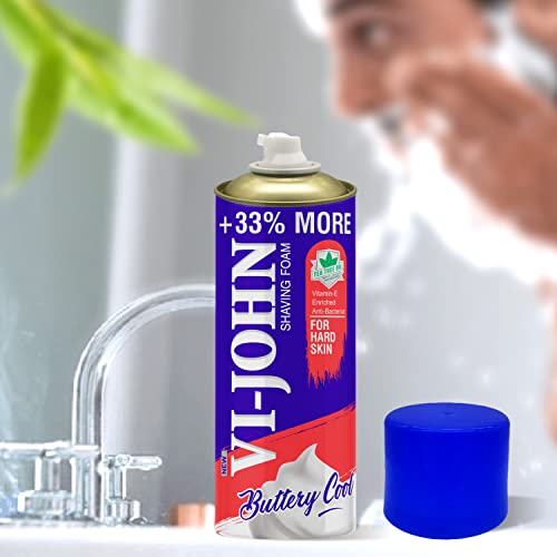 Image of VI- JOHN Shaving Foam For Men, Lime & Lemon & Hard Skin Type Shaving Foam With Goodness of Nature, Tea Tree Oil, Vitamin E Enriched and Anti- Bacterial Formula (400gm Each- Pack of 2)
