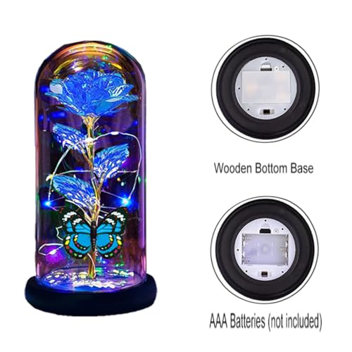 Image of Mothers Day Roses Flowers Gifts for Mom Women Wife,Mother Day Rose Gifts for Mom Women,Light Up Rose in A Glass Dome Butterfly Birthday Presents Wife Grandma from Daughter Blue