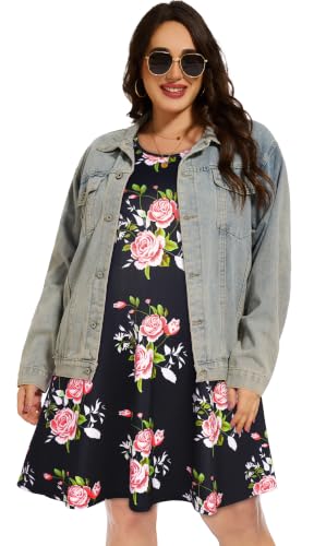 Image of elescat Plus Size Summer Dresses for Women Casual Short Sleeve Pockets Loose Oversized T Shirt Sundress 2026