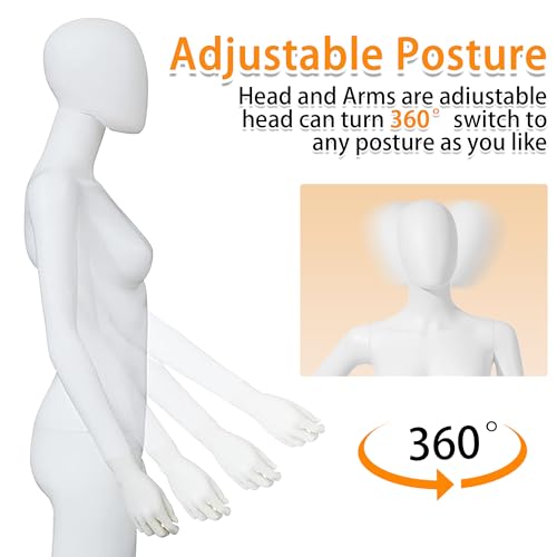 DRDINGRUI Female Full Body Mannequin Adjustable Plastic Dress Form Detachable Mannequin Display Metal Base for Shop,Window Display - Thumbnail 4