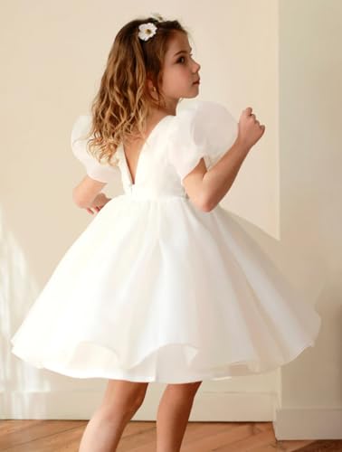 Flower Girl Dresses for Wedding Toddler Cute Short Sleeve Organza Prom Puffy Ball Gown for Girls Formal Party T0283
