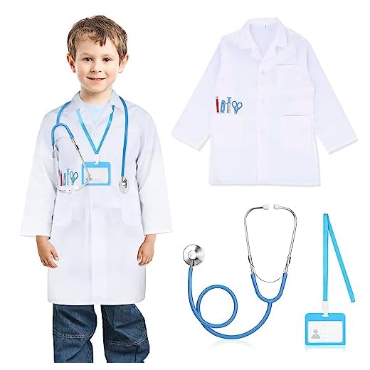 3 Piezas Disfraz de Medico Niño,Disfraz Doctora Juguetes con Estetoscopio Juego de Roles Cumpleaños Regalos para Niña Niños