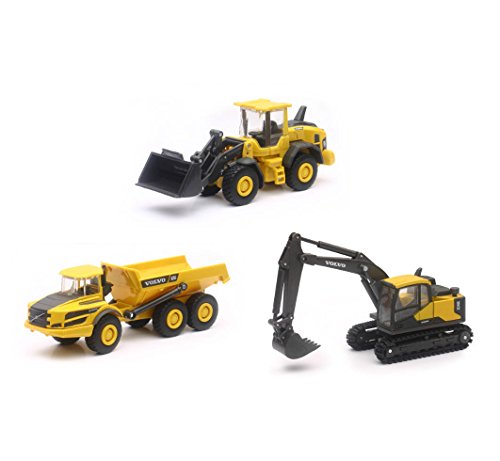 New Ray- Coffret 3 engins de Chantier Volvo Window Box, 32095, Jaune