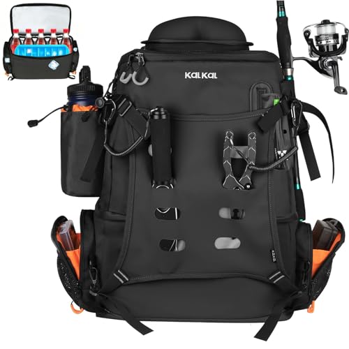 Kalkal Fishing Tackle Backpack, 51L Water-Resistant Fishing Backpack with Cooler