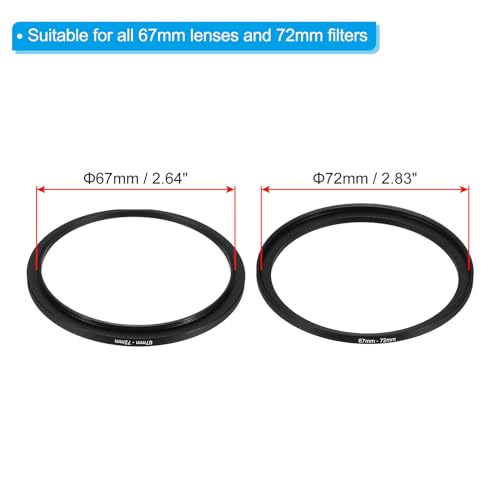 PATIKIL 67mm-72mm Metal Step Up Ring with Cleaning Cloth, 2 Pack Camera Lens Filter Adapter Ring Aluminum Filter Adapter Ring for Camera Lenses Hood, Black - Image 2