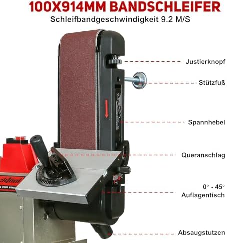 Bild 3 - BUCKTOOL 500W Band-Tellerschleifer mit Zubehör | Bandschleifmaschine mit Schleifbandgeschw. 9.2 m/s, Schleifteller Drehzahl 2980 U/min | SchleiftellerØ 200mm