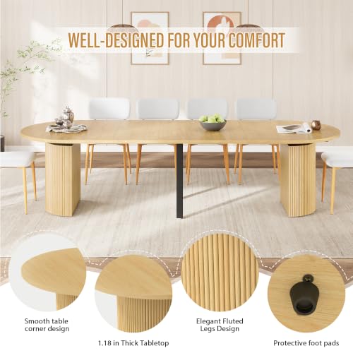Image of weselon 42 inch-120 inch Extendable Dining Table for 4-14, Expandable Oval Dining Room Table with Fluted Pedestal Base & Reinforced Metal Support Leg, Extra Large Modern Kitchen Table (Natural)