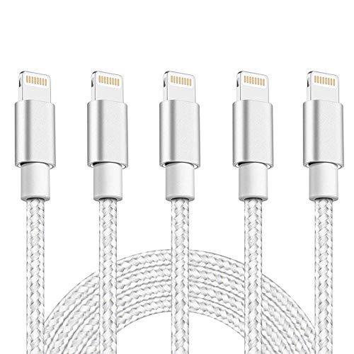 iPhone Cable Nylon Braided Lightning Cable Durable iPhone Charger Cable Fast USB iPhone Charging Cord 5Pack 3FT iPhone Date Line Compatible iPhone XS/Max/XR/X/8/8P/7P/6S/iPad/iPod/IOS (Silver)