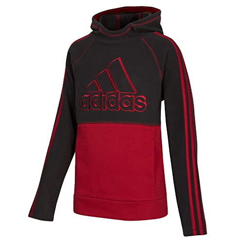 adidas Boy's Micro Fleece Hooded Pullover (Big Kids) (Medium, Black With Team Victory Red)