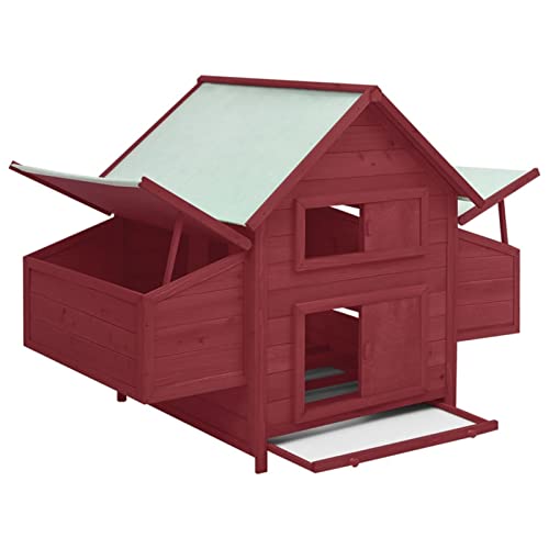 Gecheer Hühnerstall Hühnerhaus Geflügelstall Kleintier Käfig mit 2 Nistkästen Massivholz Tanne Rot und Weiß 152x96x110…