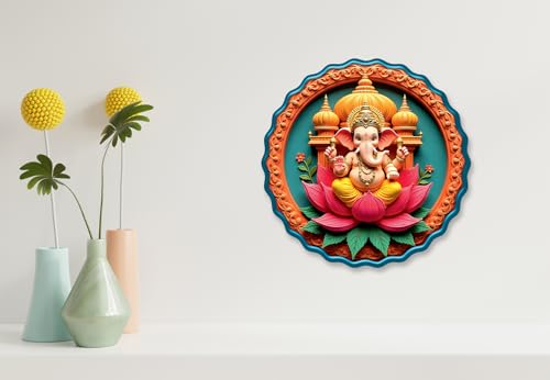Image of Casa Rica MDF Wooden Wall Art 12x12 Inch | Ganesh Ji Sparkle Laminated Wall Hanging Frame for Living Room, Bedroom, Office & Pooja Room | Modern MDF Home Decor Painting | Wall Hanging Gift Item (GD 003)