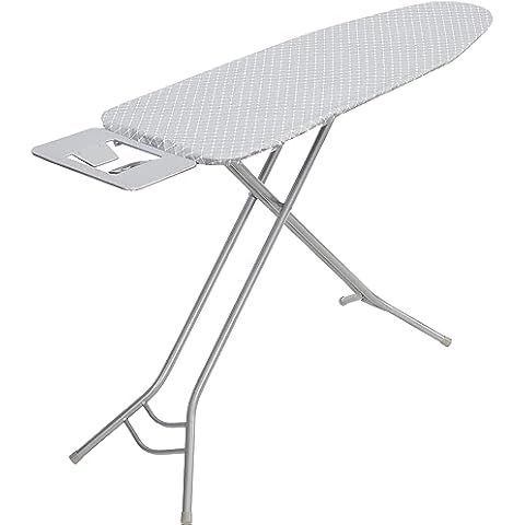 STO STO Ironing Board Full Size 48" x 15" with Iron Holder, 7 Height Options 26" to 36", Space Saving Foldable Iron Board with Removable Covers and Reinforced Steel Legs, Gray Checkered Cover