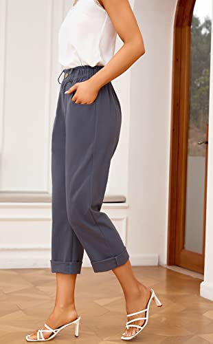 Vansha Women Cotton Cropped Straight Leg Crop Pants Ladies Casual Long Loose Pant Slacks3