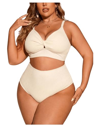 Floerns Women's Plus Size 2 Piece Bikini Sets Twist Front High Waist Bathing Suit