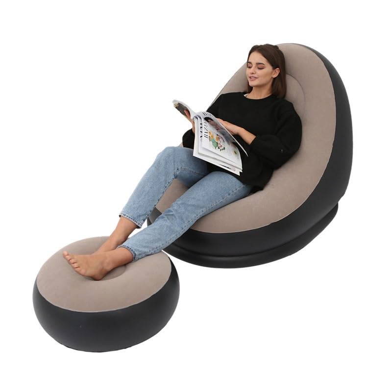 Inflatable Lounge Chair with Ottoman Foot Rest for Adults Air Sofa Chair, Soft Flocked Comfortable Reading Chair, Portable Seating for Living Room Bedroom Balcony-image-35