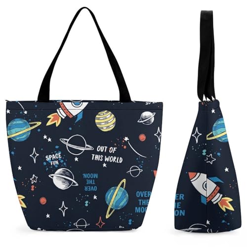 Sac de shopping pour voyage original motif fusées cabas femme 28.5cm