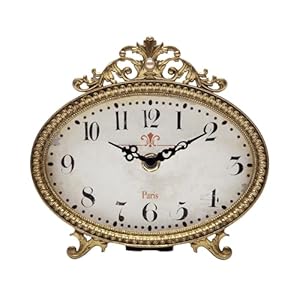 NIKKY HOME Vintage Table Clock, French Turquoise Color Rococo Style Desk Clock Battery Operated Rustic Design, Home Décor for Living Room, Bedroom, Bedside, Desk, Gift Clock – Gold