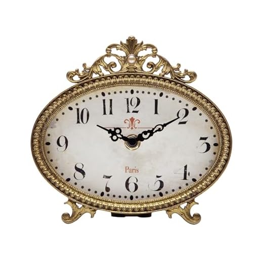 NIKKY HOME Vintage Table Clock, French Turquoise Color Rococo Style Desk Clock Battery Operated Rustic Design, Home Décor for Living Room, Bedroom, Bedside, Desk, Gift Clock - Gold