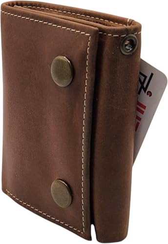 Men's Trifold Chain Wallet, Biker-High Security, ID Window, Credit Card Holder, RFID Safe Leather, YKK Zip Pocket, Snap Closer, Designed in USA (Without Zip Pocket, Rustic Brown J111EH)4