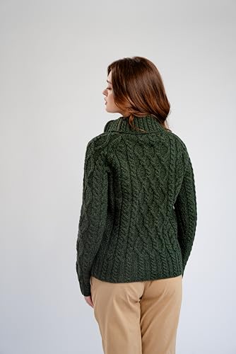 SAOL 100% Merino Wool Aran Fisherman Celtic Half Zipper Neck Sweater for Ladies2