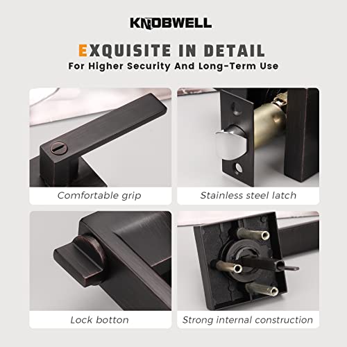 Knobwell 6 Pack Door Handles Bronze, Privacy Door Lever Bed And Bath Leverset Lockset, Left Or Right Handing, Oil Rubbed Bronze Finish 2.07 Lb One Lever #TOP5