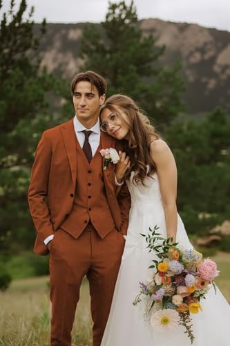 Men Slim Fit 3 Piece Suit Wedding Groom 2 Button Blazer Peak Lapel Solid Suit Single Breasted Vest & Pants Sets3