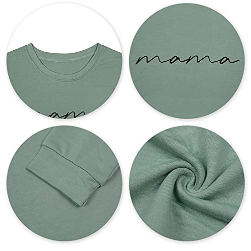 Image of Womens Crewneck Sweatshirt Mama Letter Print Long Sleeve Loose Fashion Pullover Top