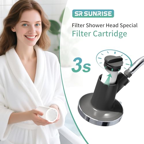 Image of SR SUN RISE Shower Head Filter-Filtered shower head Replacement Cartridges, Reduces Chlorine & Chemicals, pH Balanced Water for Soft Skin & Healthy Hair（2-Pack）