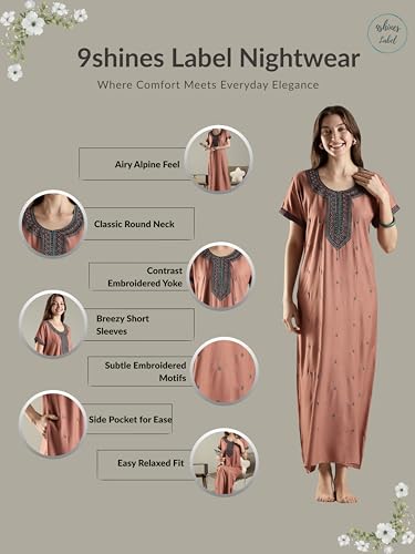 Image of 9shines Label Stylish Alpine Nighty Maxi for Women | Full Length Trendy Nightgown | Premium Nightdress | Nightwear | Heavy Embroidery Nighty with Pockets(2891)