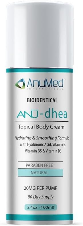 AnuMed International Anu-DHEA - All Natural Bioidentical DHEA 20mg Cream (Dehydroepiandrosterone) with Hyaluronic Acid, Vitamin B6, Essential Oils and Herbs. 3.4oz