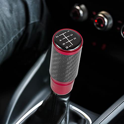 Muge Racing Carbon Fiber Shift Knob 6 Speeds Pattern Modified Carbon Fiber Aluminum Manual Automatic Gear Shift Knob For Vehicles With 3 Adapters Red #TOP4