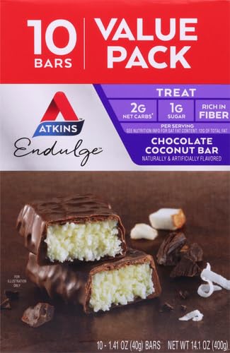 Image of Atkins Endulge Chocolate Coconut Bar, Dessert Favorite, High in Fiber, 1g Sugar, 10 Count