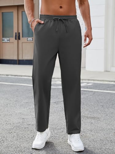 Mens Casual Pants Elastic Waist Drawstring Chinos Pants Tapered Twill Trousers with Pockets3