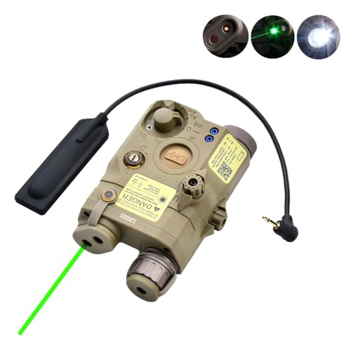 Plastic PEQ15 Box Aiming Laser Sight(with Green Laser+IR Fill Light+Strobe/Momentary/Constant White LED Flashlight), & Modular Wire Control Pressure Switch Combo,for 20mm Rail, Tan