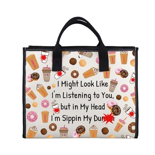 Zuo Bao Donuts Lover Tote Bag Donuts Coffee Gift Sippin My Dunkie Canvas Shopping Bag Coffee Lover Gift