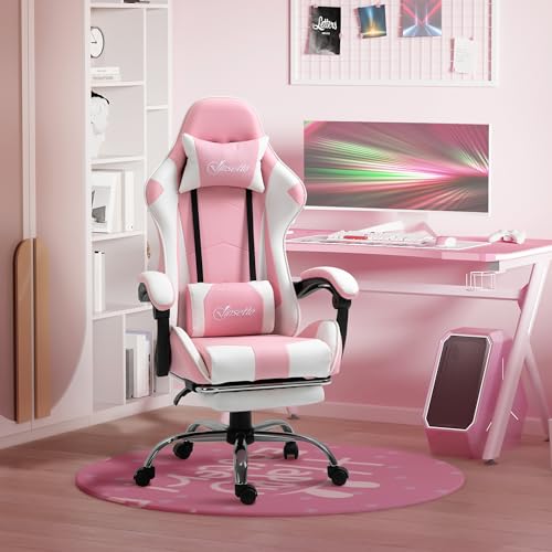 Vinsetto Silla Gaming Reclinable Silla Gamer Giratoria con Reposacabezas Reposapiés Cojín Lumbar Altura Ajustable para Oficina Estudio 64x67x119-127 cm Rosa - imagen 2