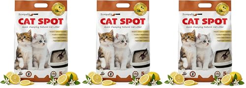 Image of CatSpot Lemon Flower Scented Cat Litter - 5kg | Ultra Absorbent, Quick Clumping, Odor Control, Dust-Free Formula for Cats (Pack of 3)