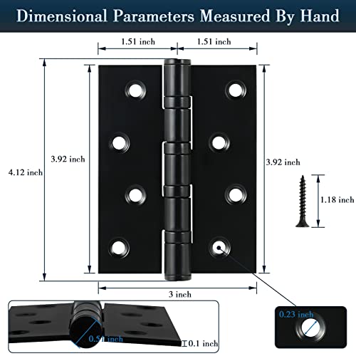 6 Pack Matte Black Door Hinges 4 Inch X 3 Inch, Heavy Duty Thicken Stainless Steel Interior Square Door Hinges, Bifold Residential Standard Bedroom Door Hinge. #TOP1