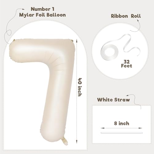 Image of Number Balloons for Birthday Decorations - 40 Inch Large Party Balloons 7, Cream Foil Number Balloons for Boys Girls, Balloons for Party Supplies